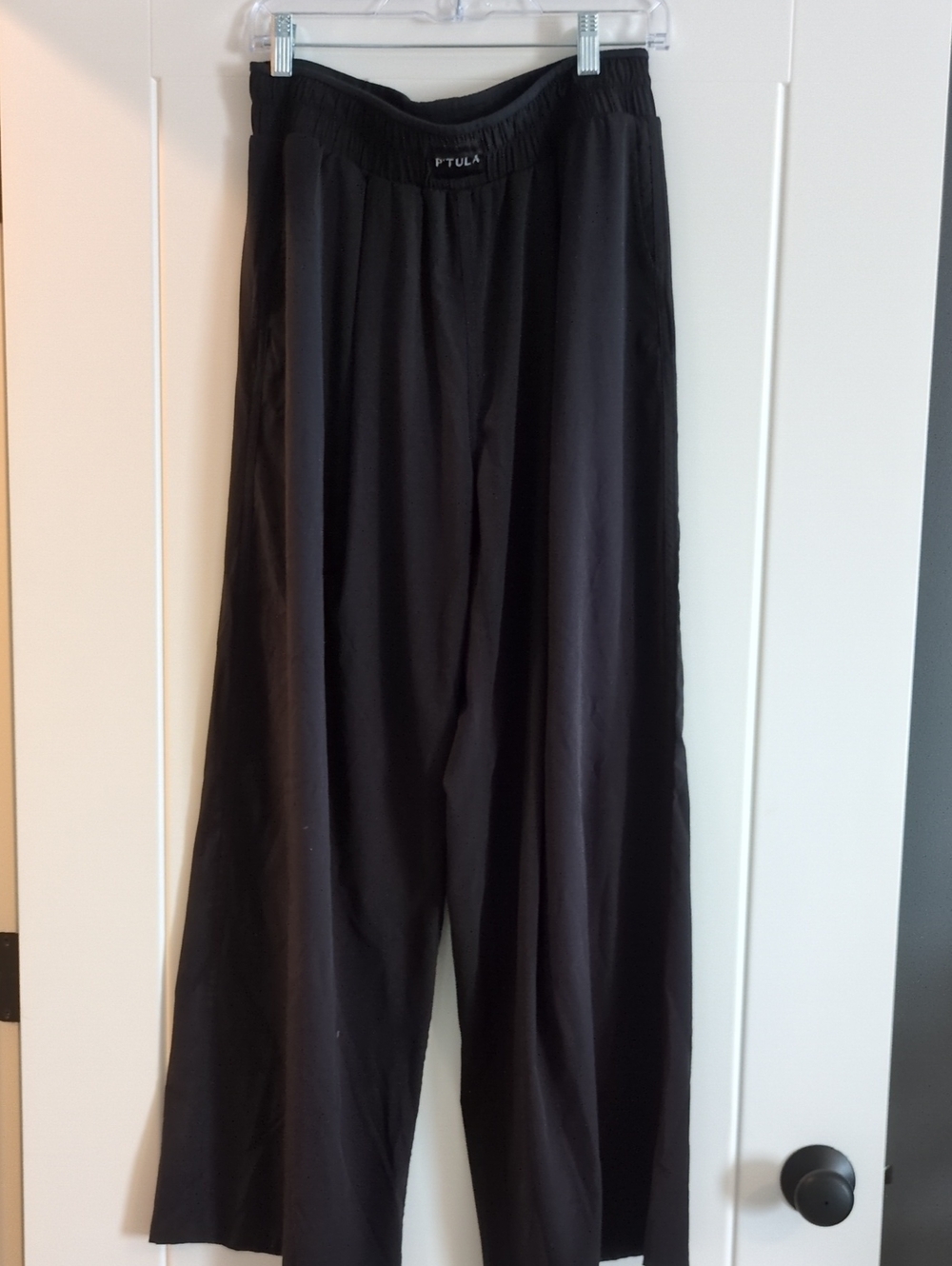 P'tula Black Wide-Leg Track Pants with Elastic Waist